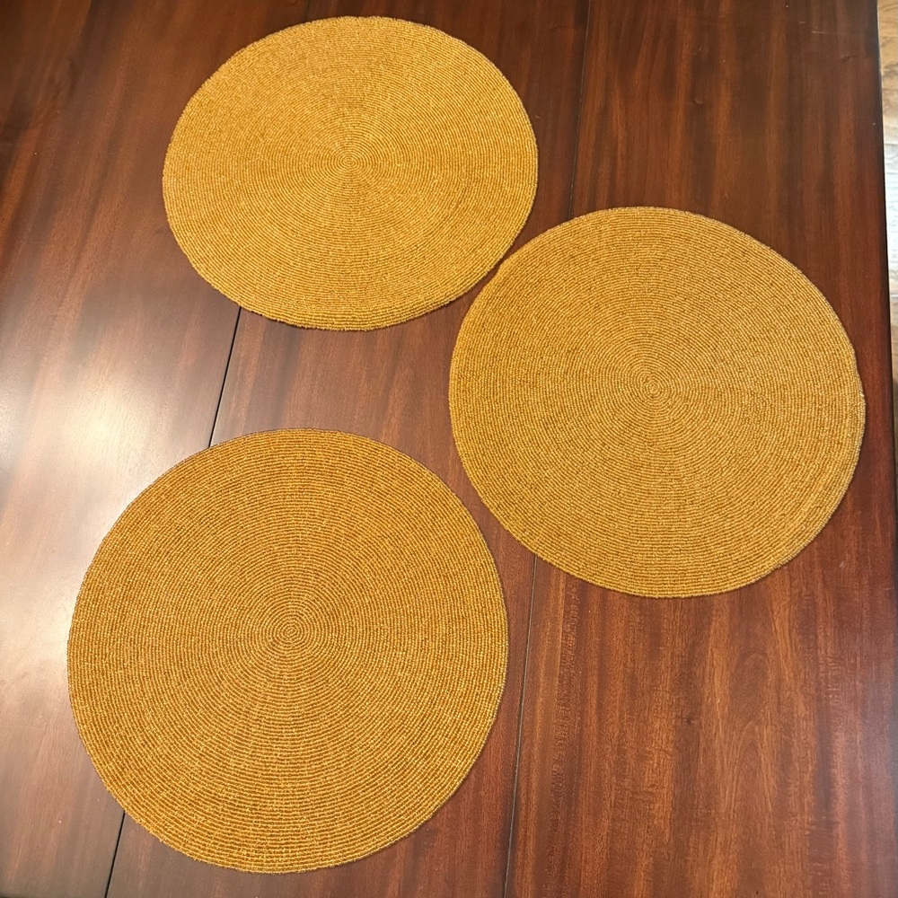Set of Three Round Hand-Beaded Placemats